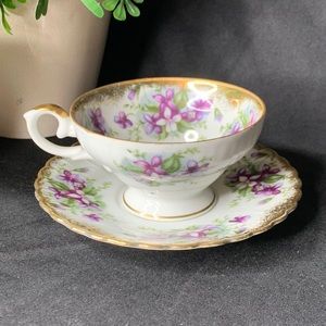 Vintage Royal Sealy Japan floral violets teacup and saucer set